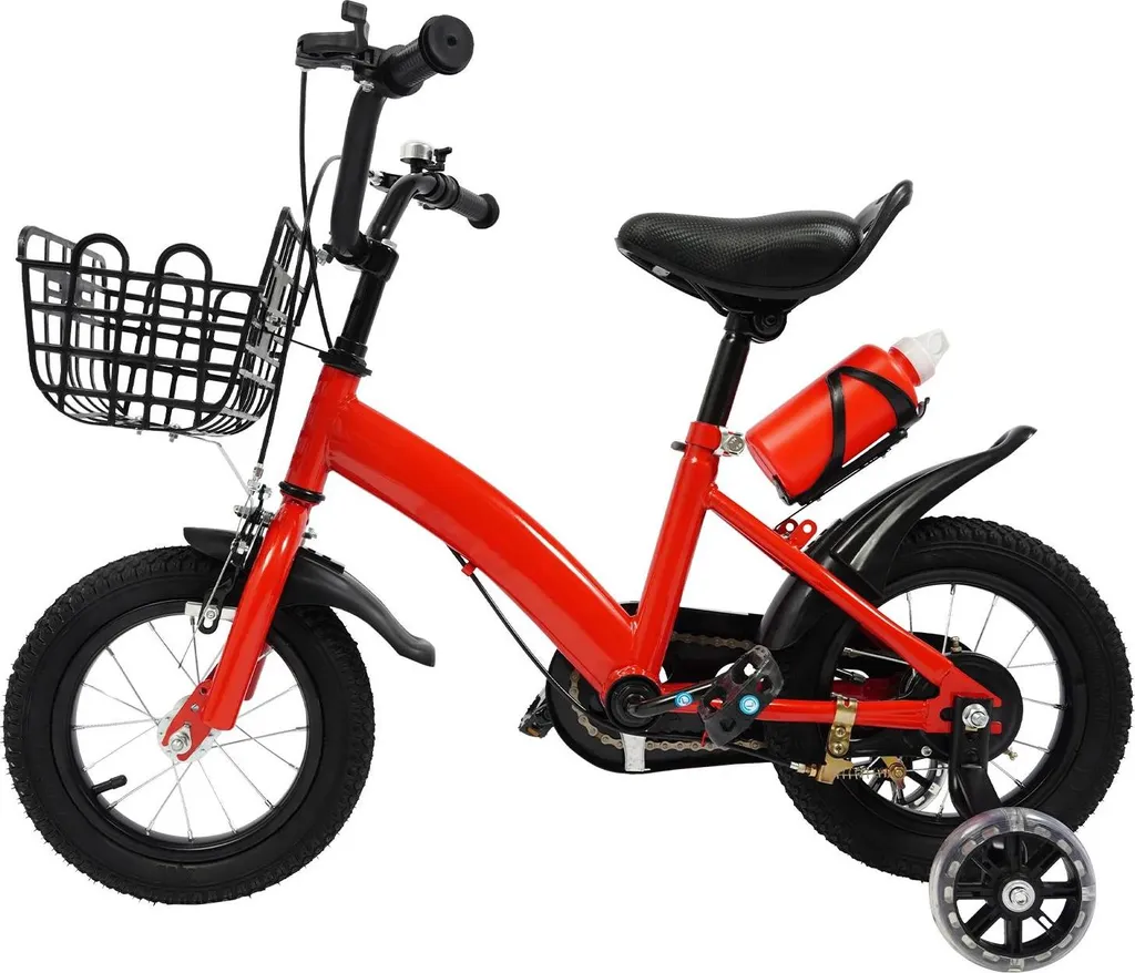 Vélo enfant 12 pouces rouge avec stabilisateurs et cadre acier robuste