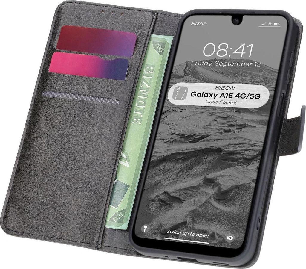 Bizon Case Pocket Flip Case für Galaxy A16 4G/5G, Schwarz