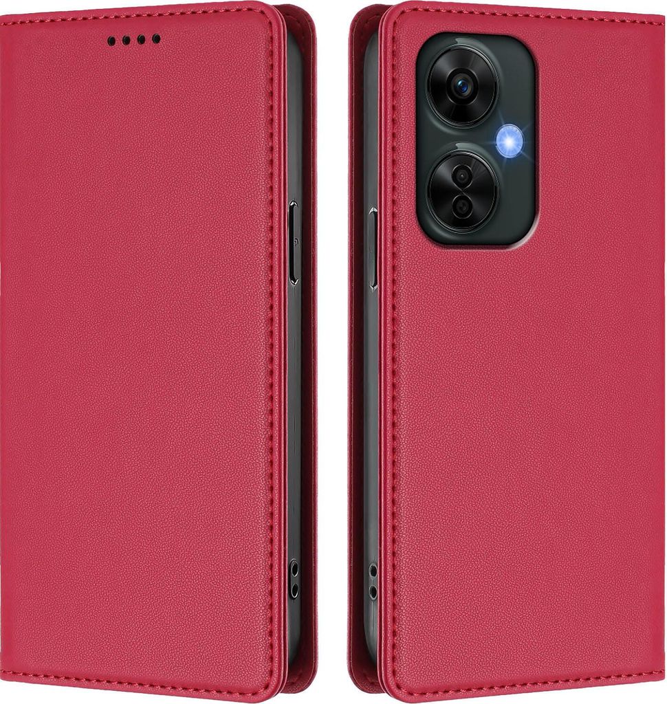 Handyhülle für OnePlus Nord N30 /Nord CE 3 Lite, Kunstleder Klapphülle Stoßfeste Magnetische Hülle mit Ständer Rot