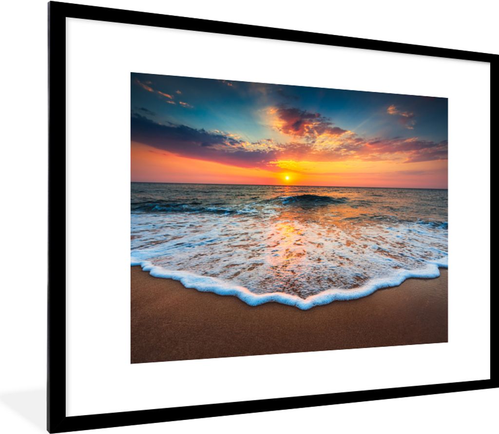 MuchoWow Gerahmtes Poster Strand - Meer - Sonnenuntergang 80x60 cm - Poster mit Schwarzem Bilderrahmen Wandposter Rahmen Foto Bilder - Schlafzimm...