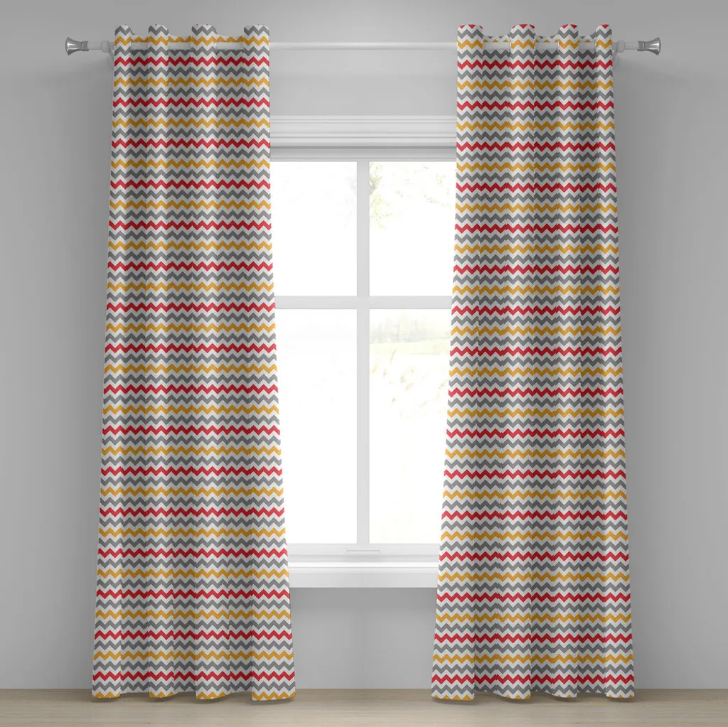 Rideau à œillets ABAKUHAUS zig-zag rétro gris marigold rouge 280x175 cm