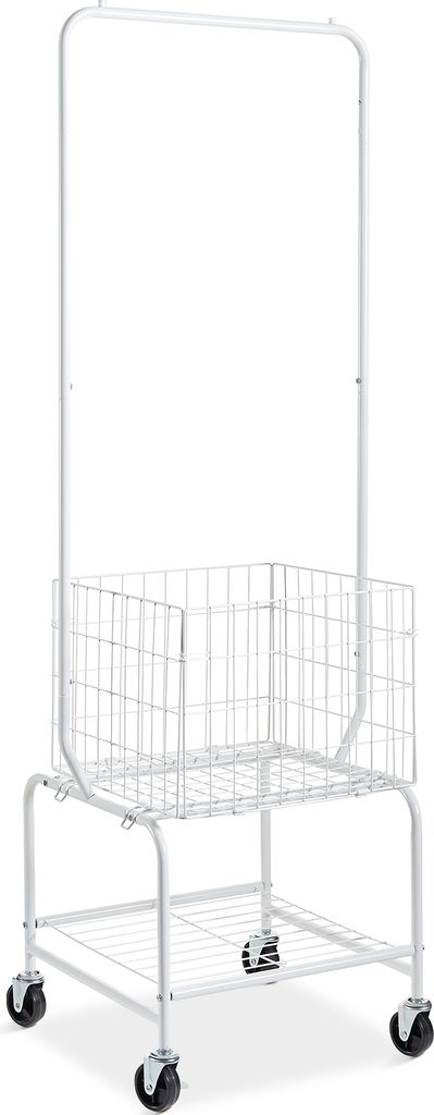 SucceBuy Wäschekorb aus Metall mit Rollen und Kleiderständer zum Aufhängen. Höhenverstellbarer Wäschekorbwagen mit Lasten. Robuste feststellba...