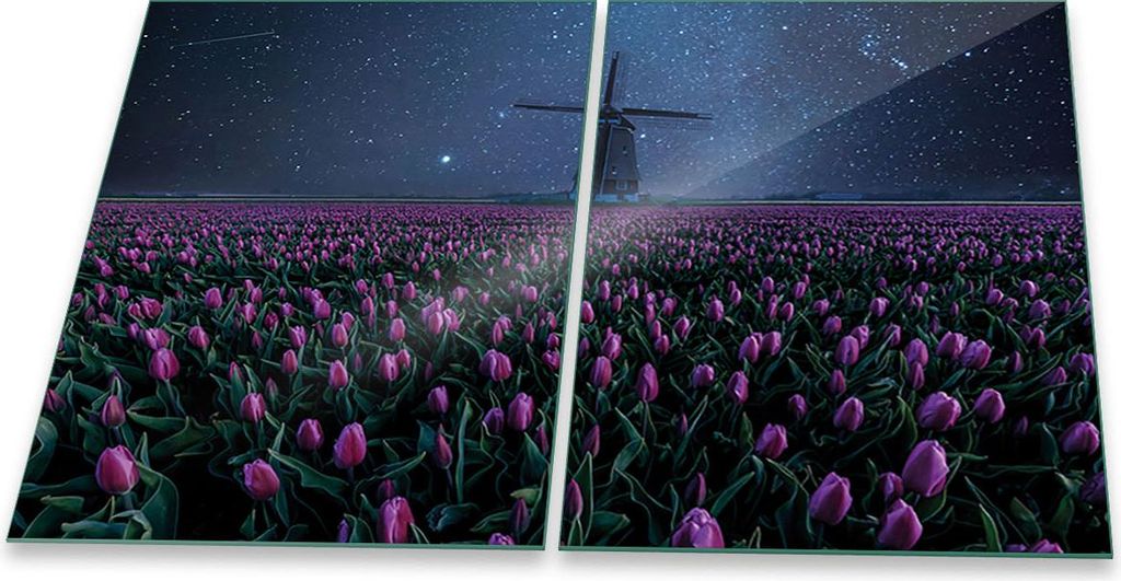 Herdabdeckplatten Spritzschutz Glas Universal 2-Teilig 2x40x52 Blumen Violett