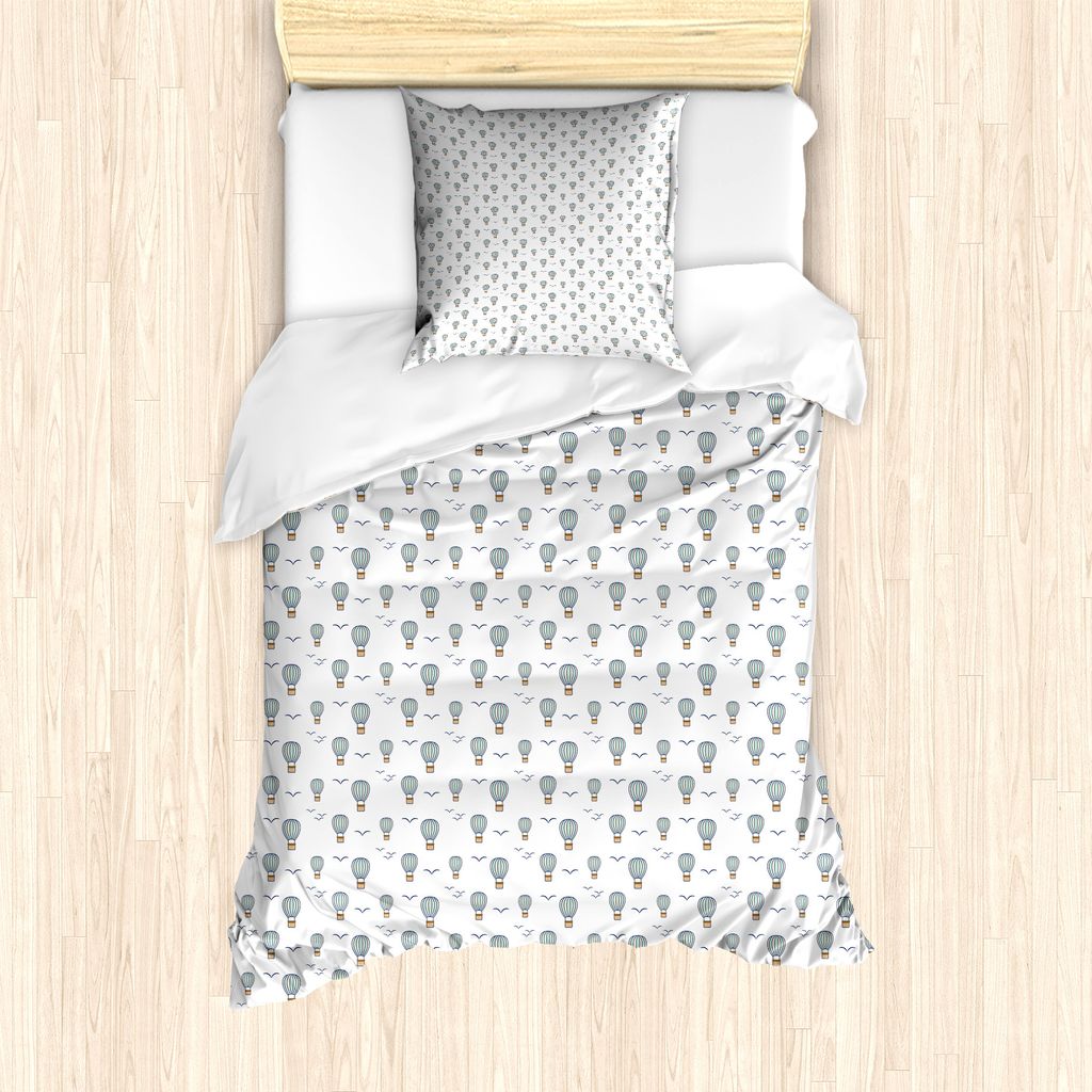 ABAKUHAUS Kindergarten Bettbezug Set für Einzelbetten, Heißluft-Ballone im Himmel, Milbensicher Allergiker geeignet mit Kissenbezug, 135 cm x 200...