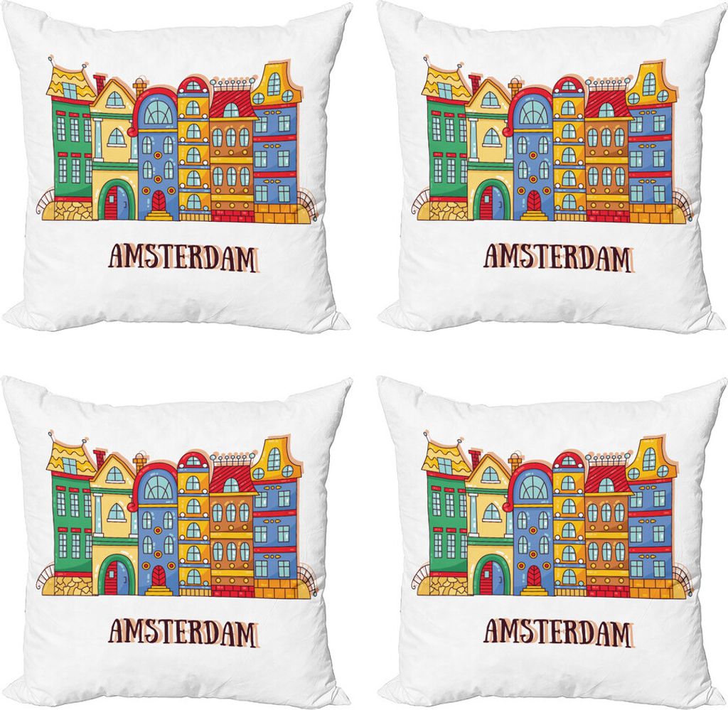 ABAKUHAUS Amsterdam Kissenbezug Set (4 Stück), Bunte Kalli, Moderner Doppelseitiger Digitaldruck, 60 cm x 60 cm, Erde Gelb Multicolor