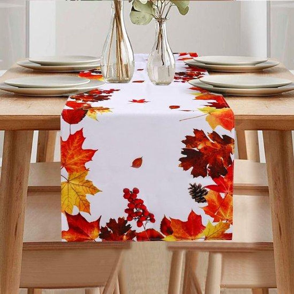 Herbstblätterteller, modernes Tischkleid, linnenfarben, Blumenmotiv, für Innen und Außen