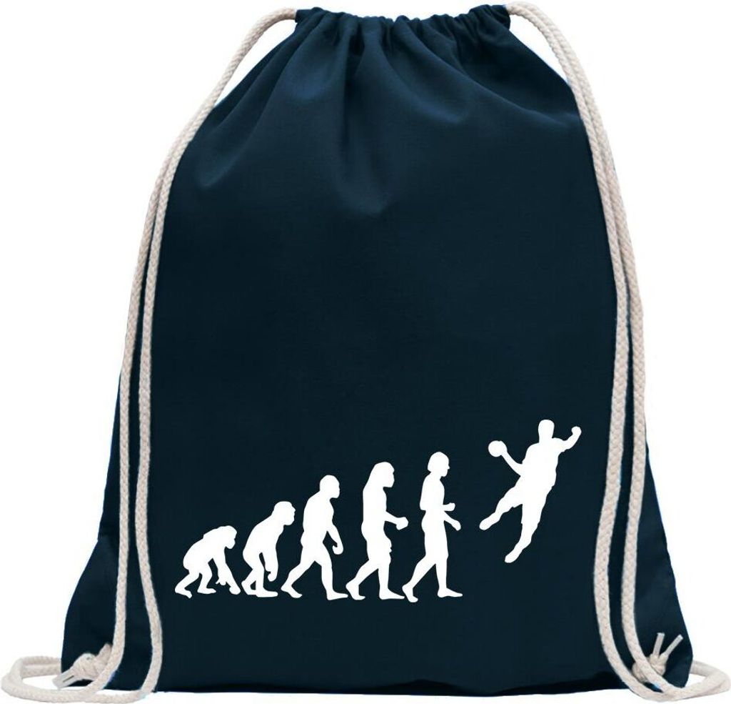 Kiwistar - Turnbeutel - dunkelblau - Evolution Handballer - Fun Rucksack Sport Beutel Gymsack Baumwolle mit Ziehgurt
