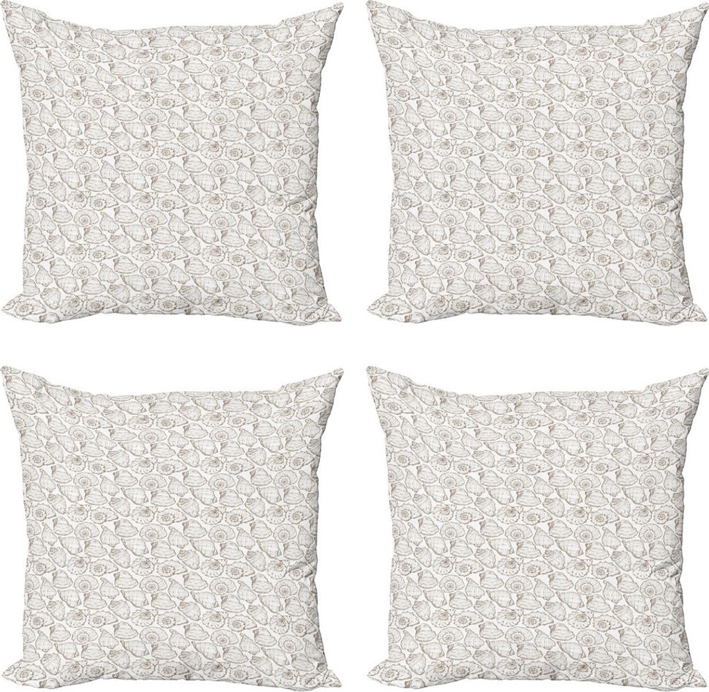 ABAKUHAUS Shells Kissenbezug Set (4 Stück), Illustration von Conchs, Moderner Doppelseitiger Digitaldruck, 45 cm x 45 cm, Dunkle Taupe und Weiß