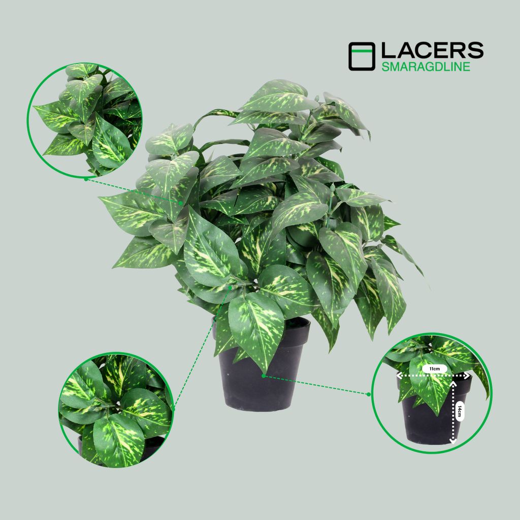 Lacers SMARAGDLINE künstliche Pothos Pflanze 45cm - 2er Pack - Dekorative Kunstpflanzen wie echt wirkend für Wohnzimmer, Schlafzimmer & Büro