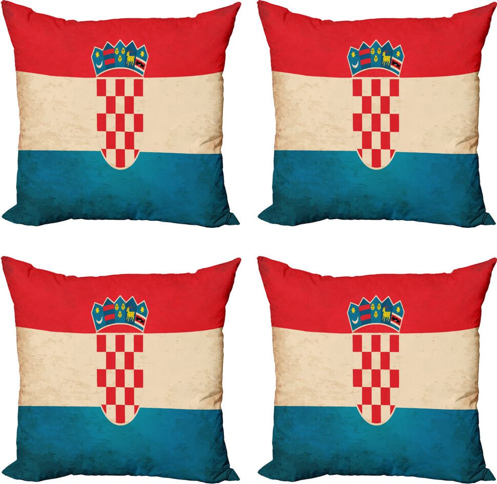 ABAKUHAUS Kroatien Kissenbezug Set (4 Stück), European Land Flag Art, Moderner Doppelseitiger Digitaldruck, 60 cm x 60 cm, Dark Pink Beige