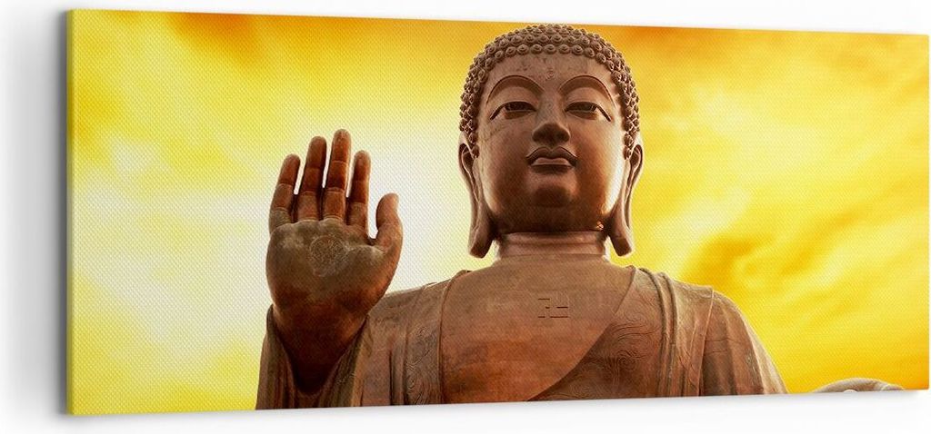 Bild auf Leinwand - Leinwandbild - Buddha Stein Sonnenuntergang - 120x50cm - Wand Bild - Wanddeko - Leinwanddruck - Bilder - Kunstdruck - Wanddekor...