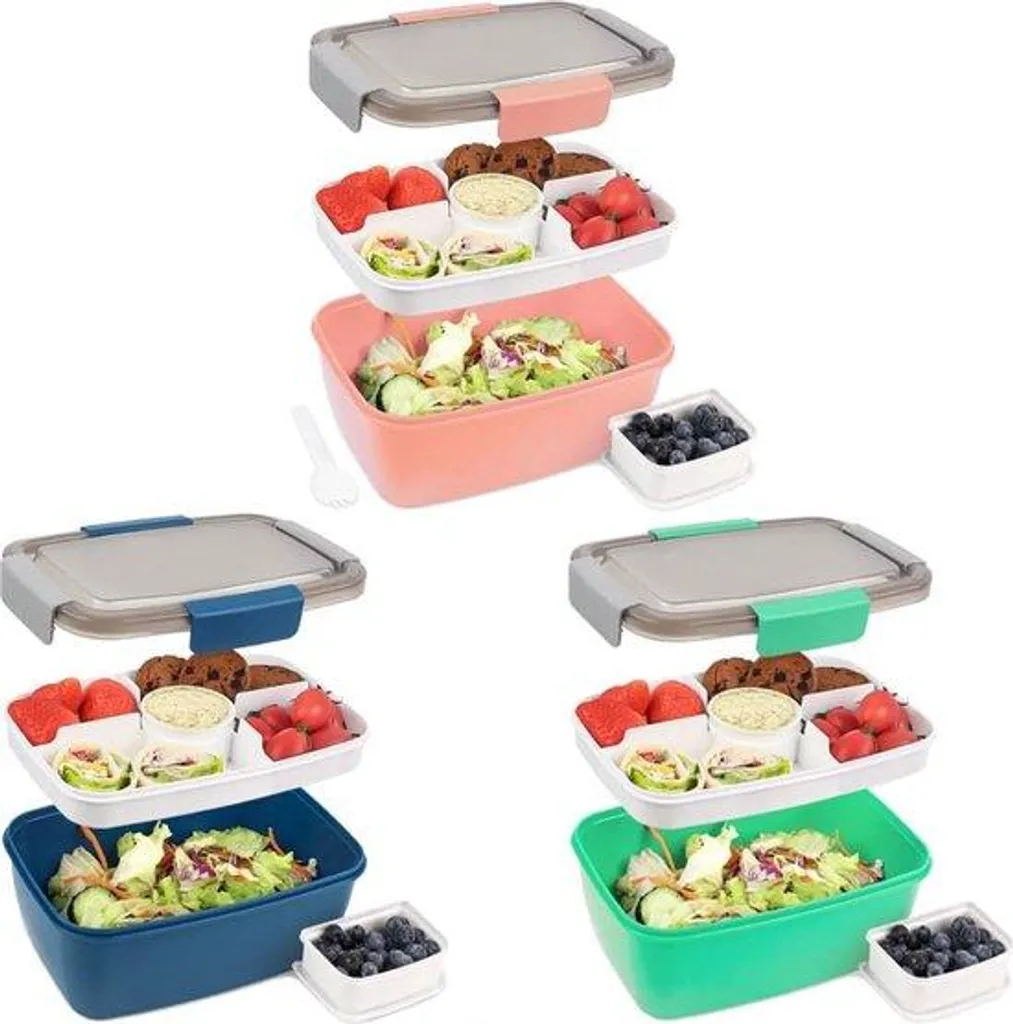 Lot de 3 boîtes à repas de 2000 ml avec 4 compartiments pour déjeuner
