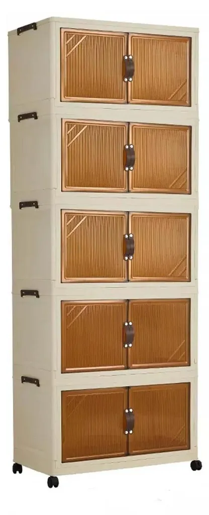 Boîte de rangement vêtements empilable à roulettes 5 niveaux beige