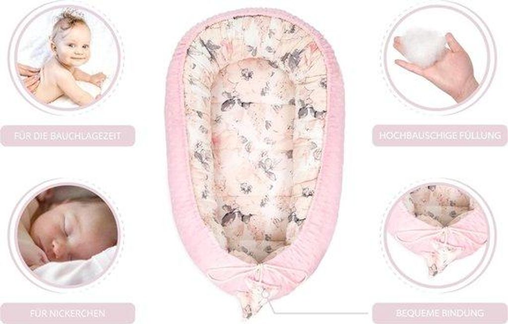 Babykissen Reiswieg 100% Baumwolle Allergikerfreundlich - Reisebett für Babys