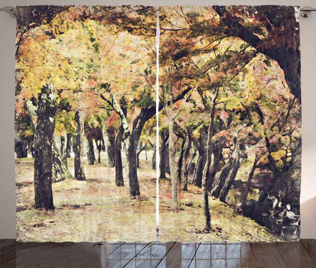 ABAKUHAUS Abstrakt Surreal Rustikaler Gardine, Nara-Park Japan, Wohnzimmer Universalband Gardinen mit Schlaufen und Haken, 280 x 225 cm, Taupe Mult...