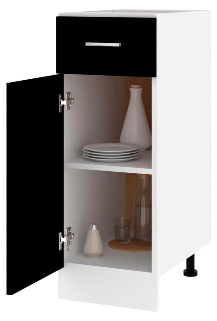 Küchenschrank, Schubladenunterschrank, Schwarz, 30 x 46 x 81,5 cm, Holzwerkstoff