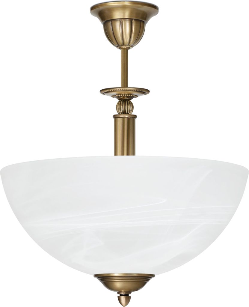 Messing Pendelleuchte klassisch Alabaster Goldpatina 42cm O35cm 2x E27 120W Esstisch Küche Wohnzimmer handgefertigt