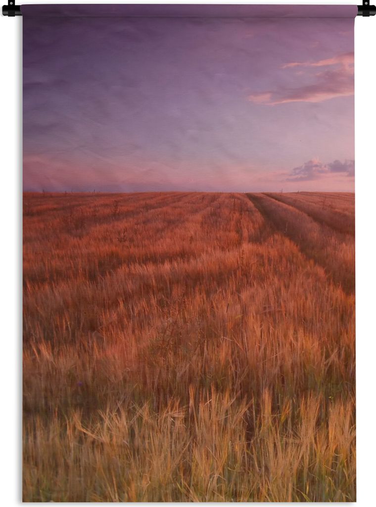 MuchoWow Wandteppich Wandbehang Wiese - Sonne - Abend - Landschaft 90x135 cm Tapisserie Dekoration Wandtuch - Baumwolle - Wandskulptur