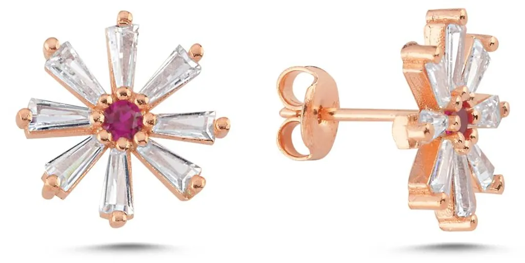 Boucles d'oreilles Fleurs Hypoallergéniques Argent 925 Rose et Zircons
