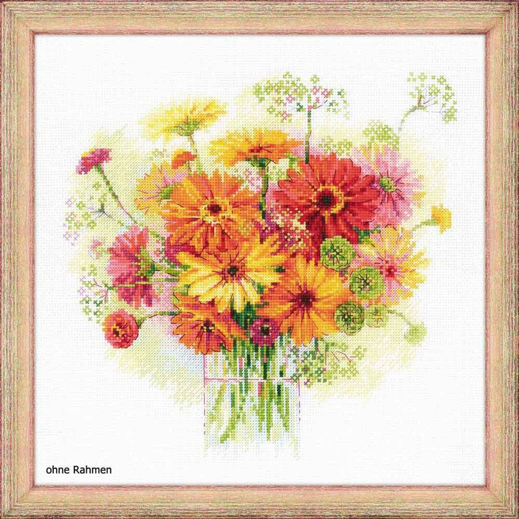 Ensemble de motifs de broderie Riolis point de croix "Gerbera", motif de comptage