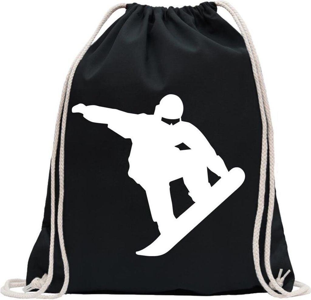 Kiwistar - Turnbeutel - schwarz - Snowboarding Sportler Figur - Fun Rucksack Sport Beutel Gymsack Baumwolle mit Ziehgurt