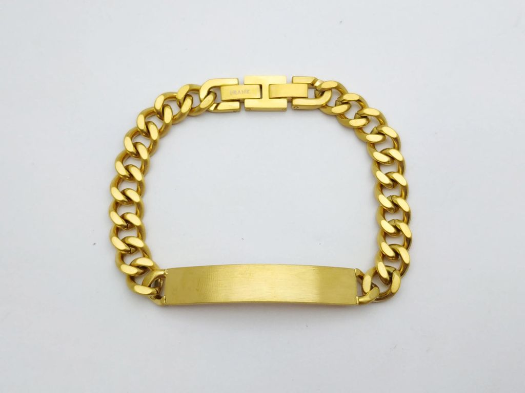 Frank 1967 7FB-0571 Stalen Plaat bracelet - Heren - Armband - Gourmette - 9 mm Breed - 21 cm - Staal - Goudkleurig