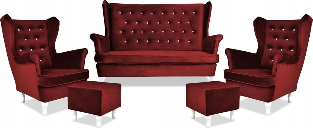 Family Meble Set aus Sofa + 2 Sessel + Hocker Diana 2-Sitzer Sofa Couch Freistehendes Lounge Sofa Bequem zum Entspannen Wohnzimmer Büro (ROYAL 13)