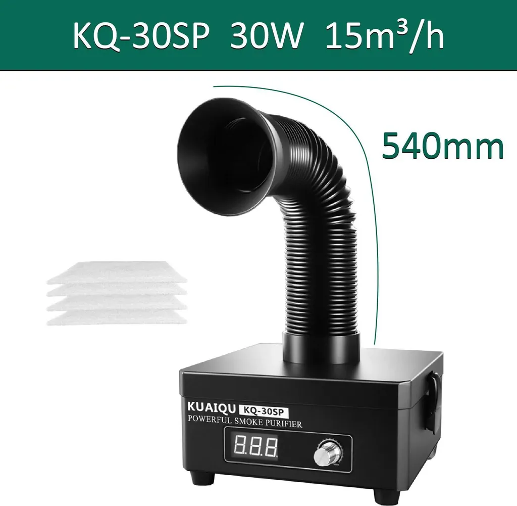 Extracteur de fumée à 3 niveaux de filtration charbon actif 30W argent