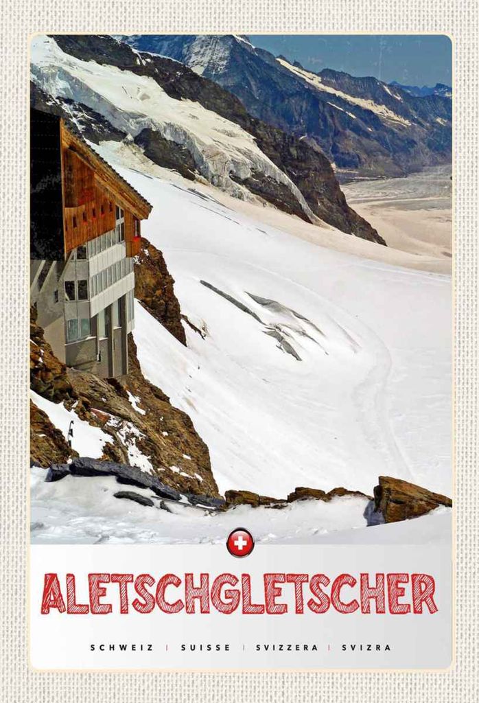 vianmo Holzschild 30x20 cm Aletschgletsch Schweiz Schnee Winter Bildmotiv Reisemotiv Abenteuer Reisen