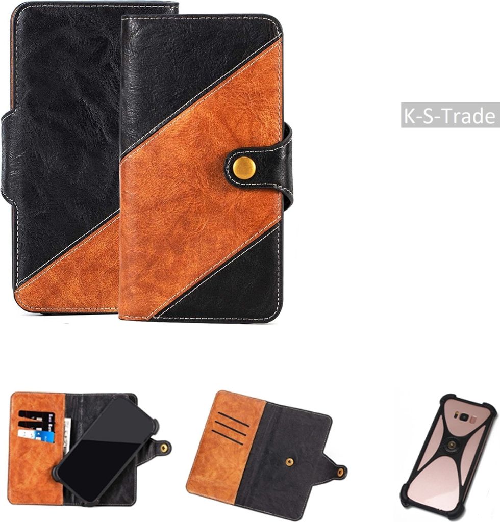 K-S-Trade Handyhülle Schutzhülle Bookstyle Case Wallet-Case kompatibel mit Cyrus CS 22 Handy Cover Bumper Klapphülle schwarz hellbraun 1x