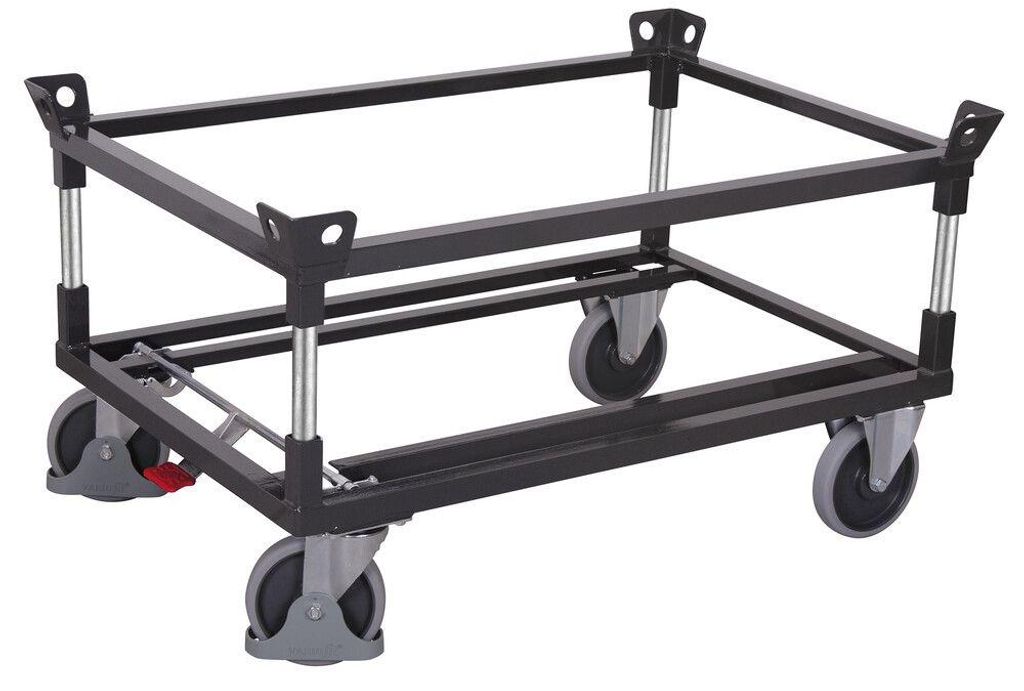 VARIOfit Palettenfahrgestell Gummibereifung für Gitterboxen/Europaletten mit 2 Winkelrahmen 810x610mm Anthrazitgrau RAL 7016