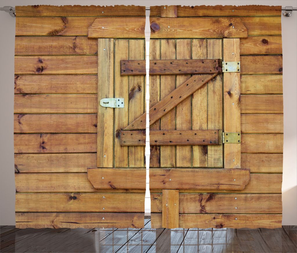 ABAKUHAUS Rustikal Rustikaler Gardine, Grunge Holzfensterläden, Schlafzimmer Kräuselband Vorhang mit Schlaufen und Haken, 280 x 245 cm, Braun Hel...