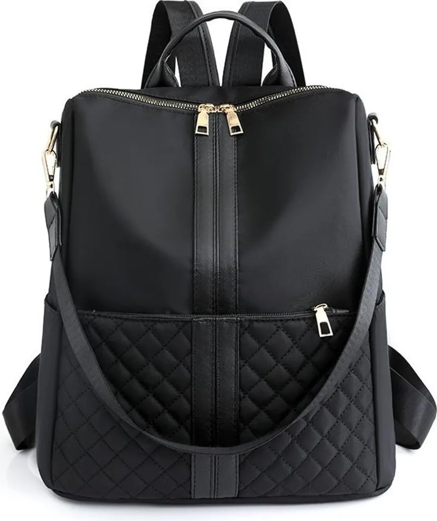 Zaino Donna Nero Elegante in Nylon INF - Stile Coreano Multitasche