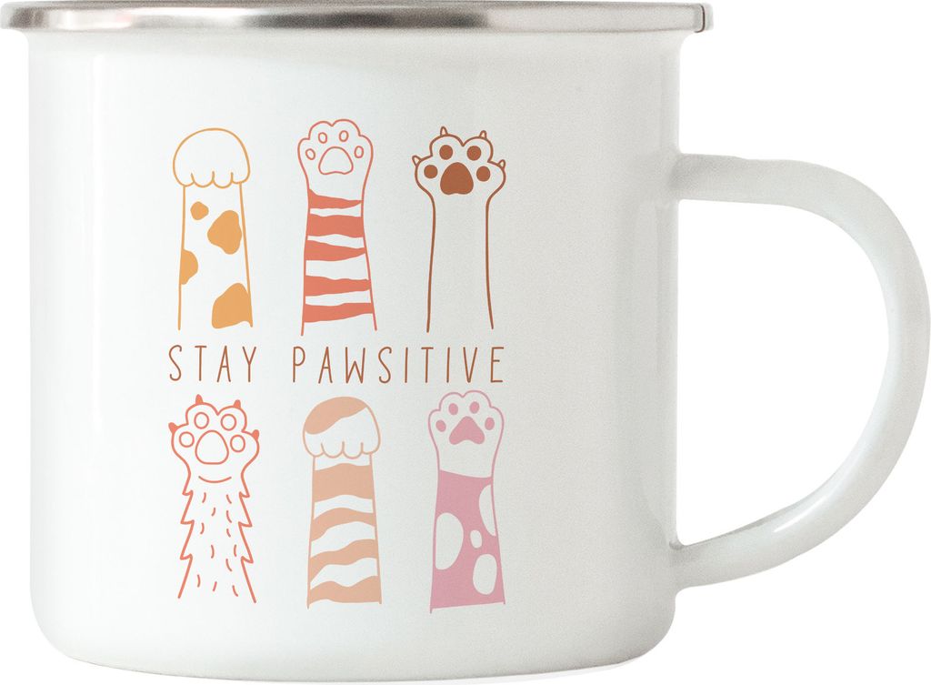 Stay Pawsitive Emaille Tasse Katzenliebhaber Geschenkidee Katzenmama Positiv Bleiben
