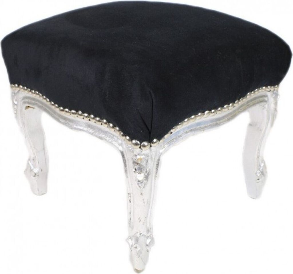 Casa Padrino Barock Fußhocker Schwarz / Silber - Hocker Möbel