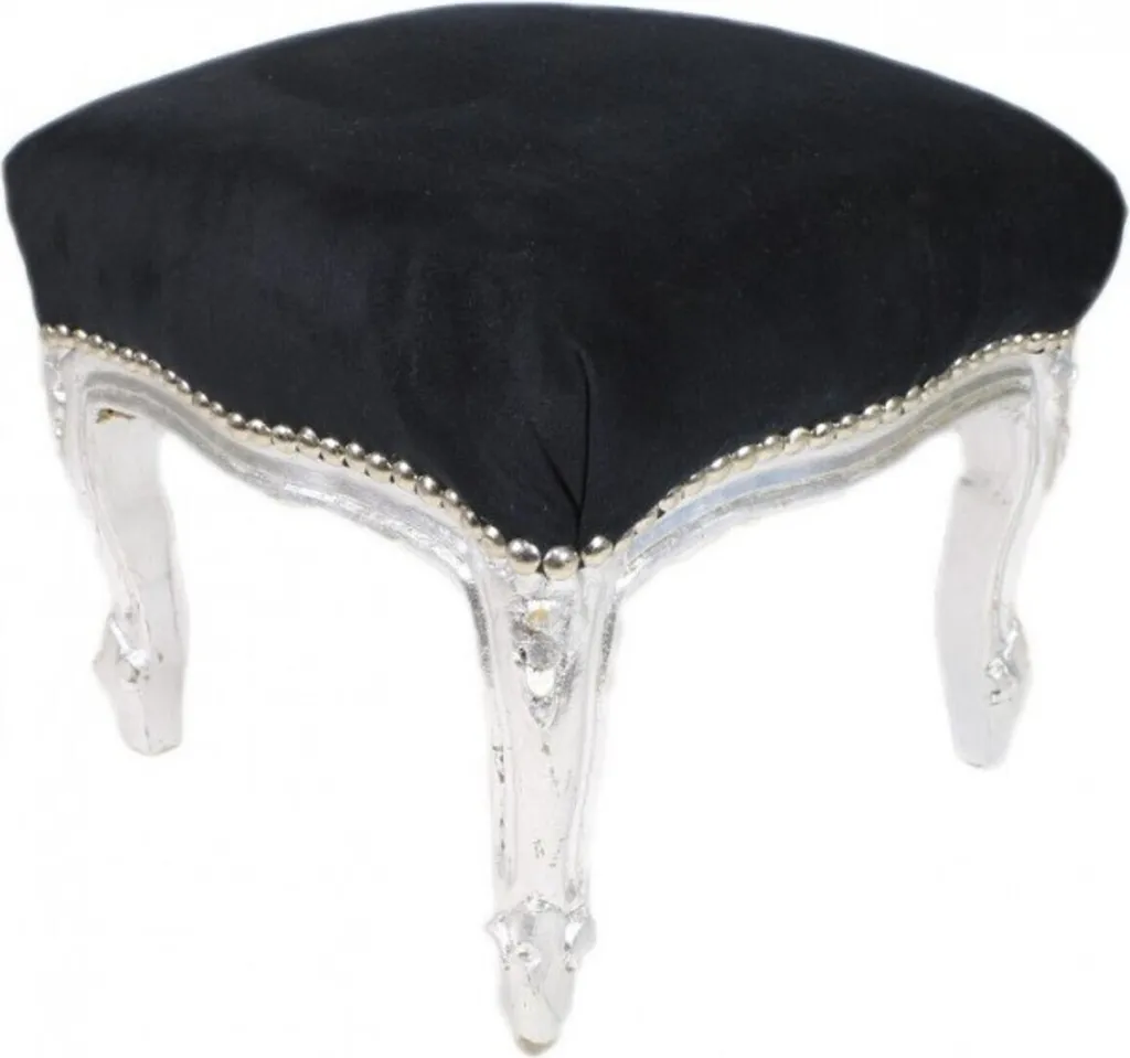 Siège d'appoint baroque noir et argent - Repose-pieds chic de salon