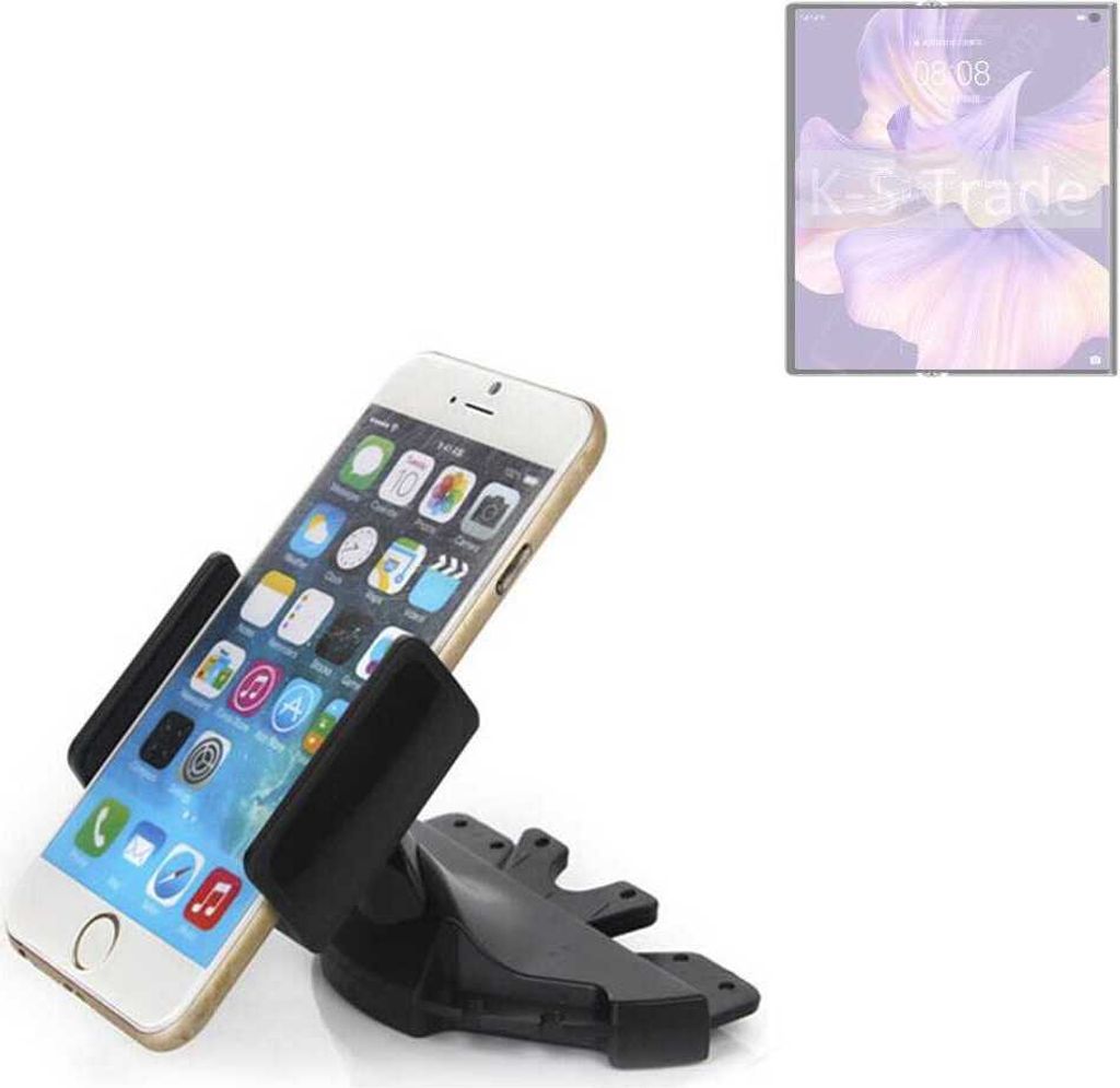 K-S-Trade CD Schlitz Halterung kompatibel mit Huawei Mate Xs 2 Autohalterung KFZ-Halter Radio Handy Halterung 360° drehbar schwarz
