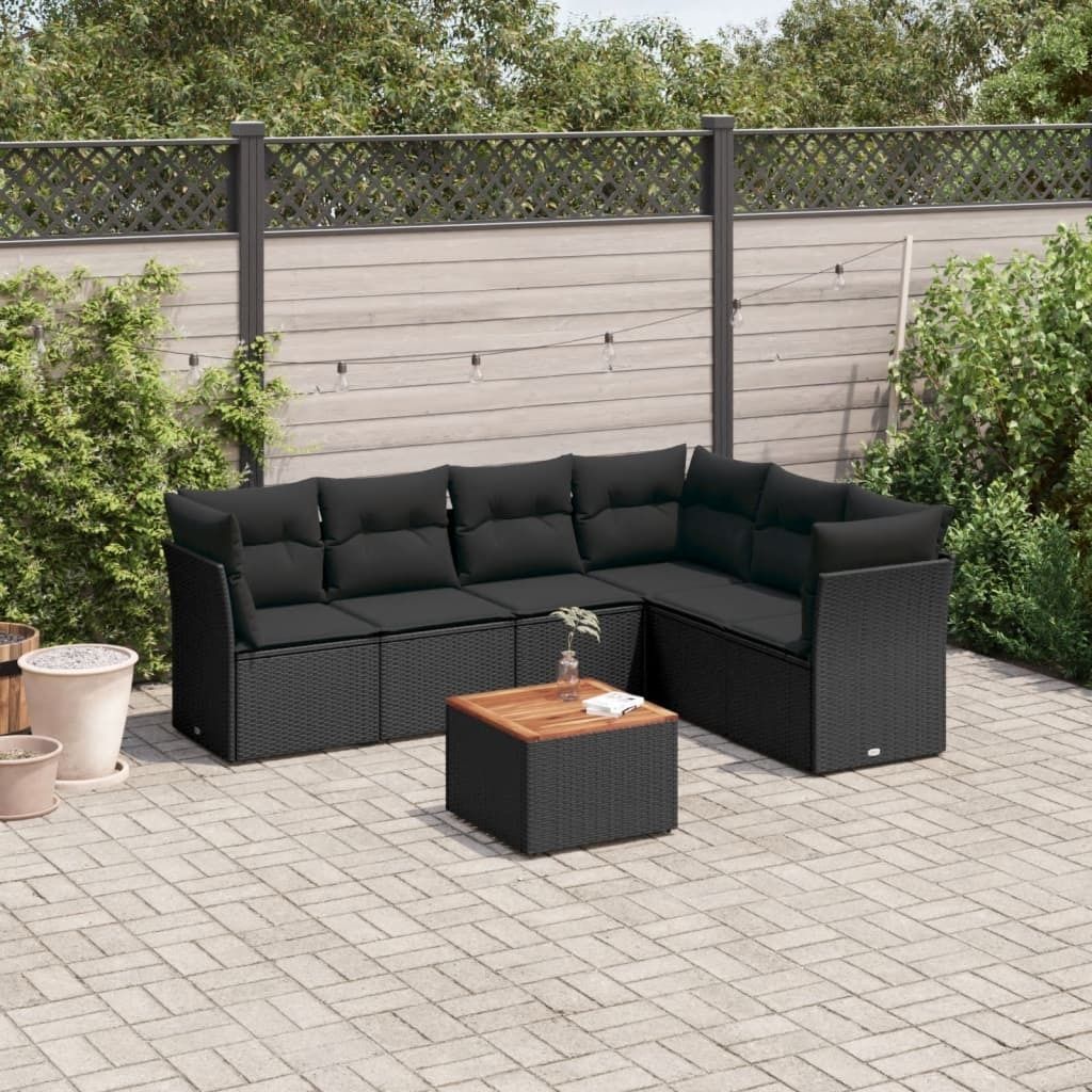Design 7-tlg. Garten-Sofagarnitur mit Kissen Schwarz Poly Rattan, Gartenmöbel-Sets 2024 Neu