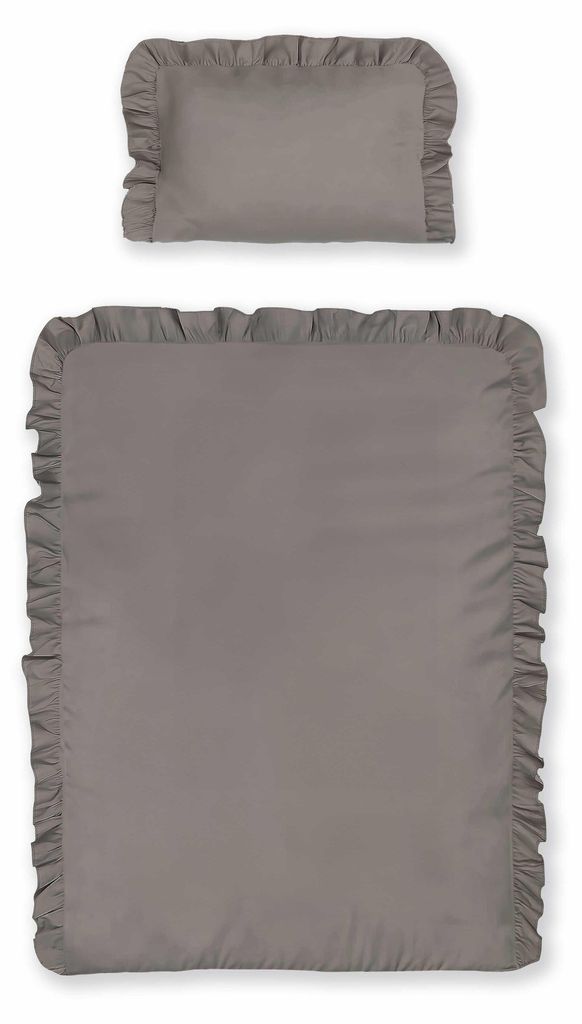 Babybettwäsche, Kinderbettwäsche aus Baumwolle mit Rüschen, Boho-Stil 100x135 Warmes Grau