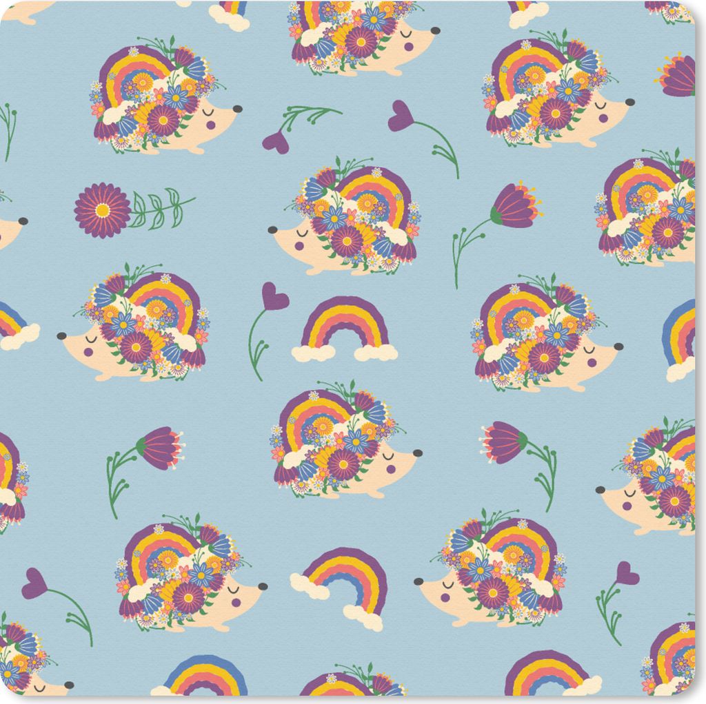 MuchoWow Mauspad Mousepad Igel - Regenbogen - Blumen - Muster - Kinder 20x20 cm - Mousepads - Maus Mat - Pad - Mausunterlage - Desk Mat - Bureaua...