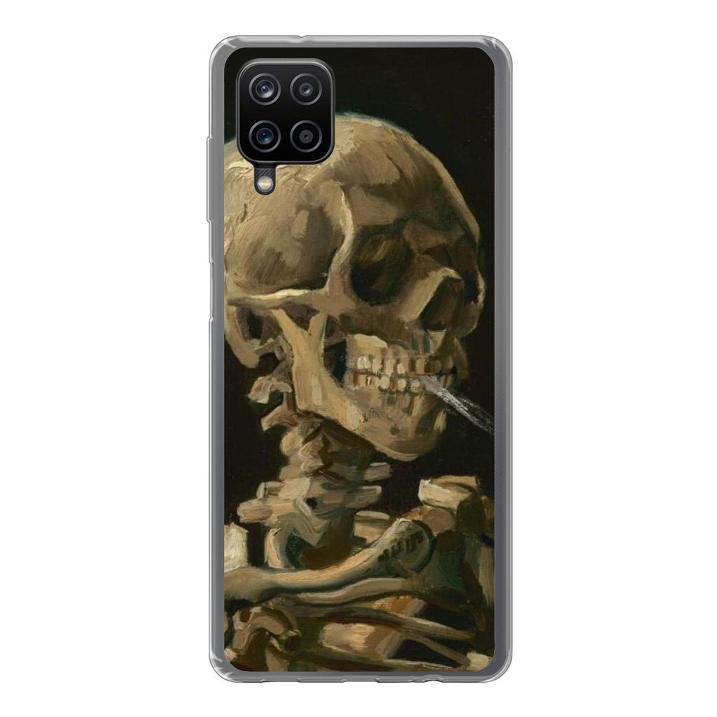 MuchoWow Handyhülle Schutzhülle Hülle für Samsung Galaxy A12 Skelettkopf mit brennender Zigarette - Vincent van Gogh Silikon Softcase Handy H...