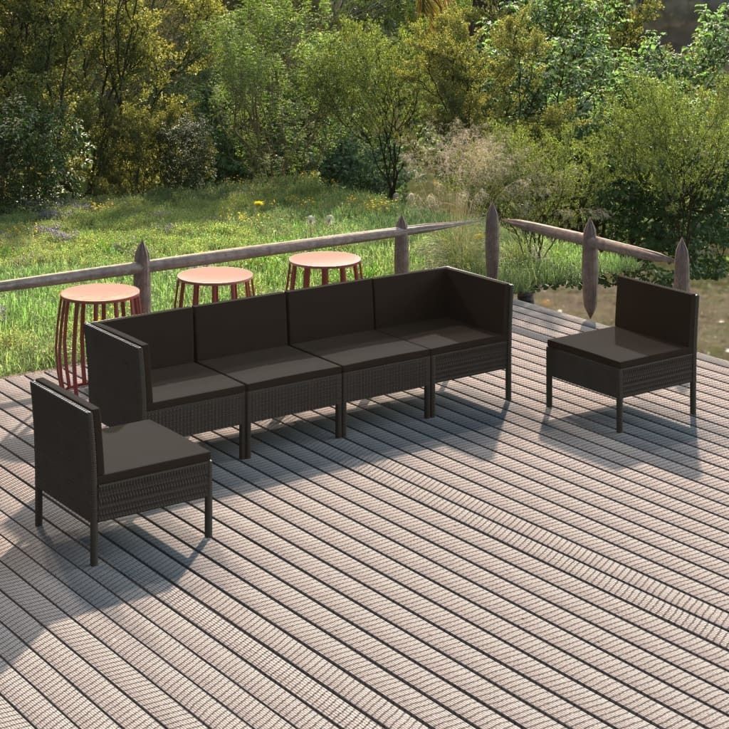 The Living Store 6-tlg. Garten-Lounge-Set mit Auflagen Poly Rattan Schwarz