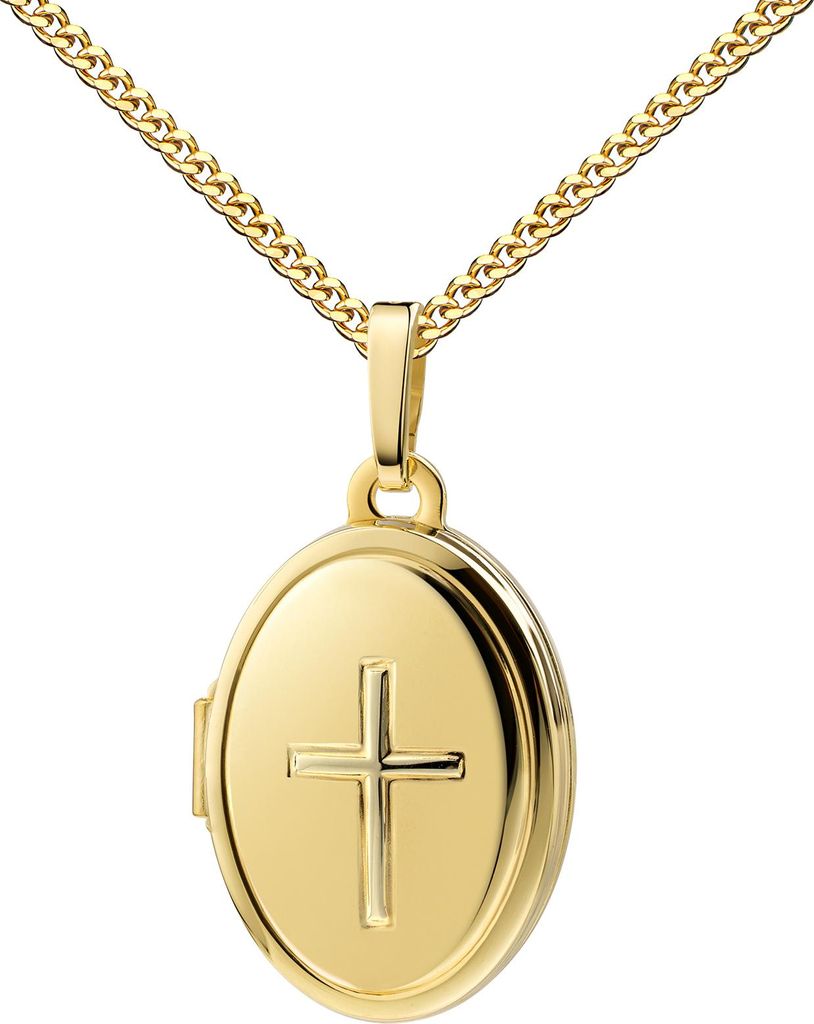 Kreuz-Medaillon 333 Gold Bilder-Amulett für Damen. Mit Kette 70 cm