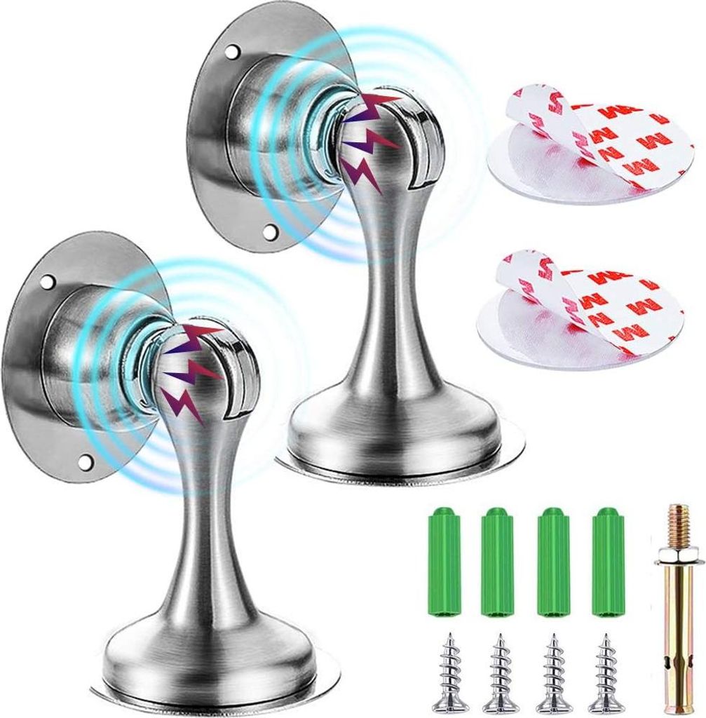 Magnetischer Türstopper, gebürstetes Nickel, magnetischer Türstopper, Magnet-Türstopper mit doppelseitigem Klebeband, ohne Bohren, Wandmontage,...