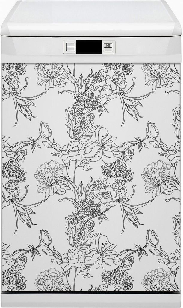 Abwaschbar 45x80 cm Geschirrspüle Magnetmatte Küche Dekorative - Schwarze und weiße Blumen