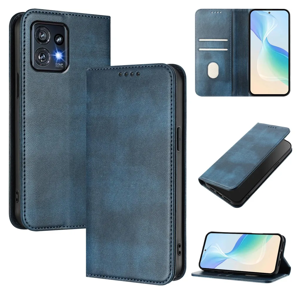 Custodia Portafoglio in Pelle PU Compatibile con Motorola Edge 30 Pro, Cover con Chiusura Magnetica, Tasche per Carte e Funzione Stand (Bianco