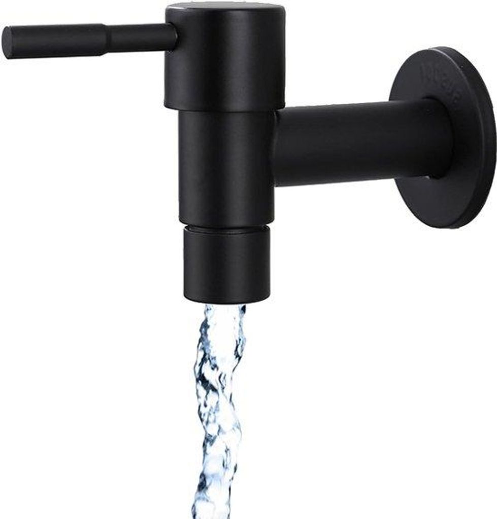 Schwarze Edelstahl-Wasserhahn für Küche, Bad oder Garten - Wandmontage