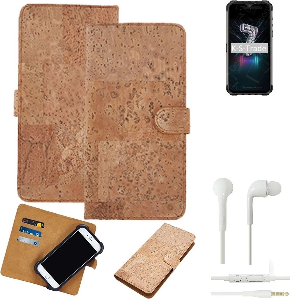 K-S-Trade Hülle kompatibel mit Ulefone Armor 7 + in ear Kopfhörer Kork Handyhülle Cover Schutzhülle TPU Case Bumper in Hellbraun, (1x)