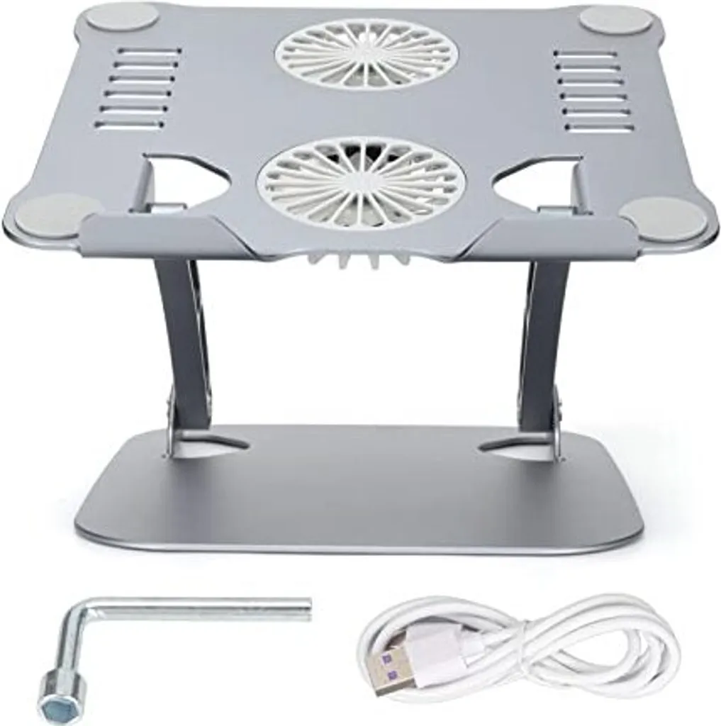 Supporto per laptop, supporto per laptop in lega di alluminio con 2 ventole, pieghevole e regolabile per computer portatili da 10 a 17,3 pollici,
