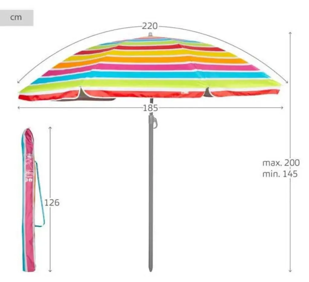 Parasol inclinable à rayures 220 cm Ø Modèle 62363 UV50+ Multicolore